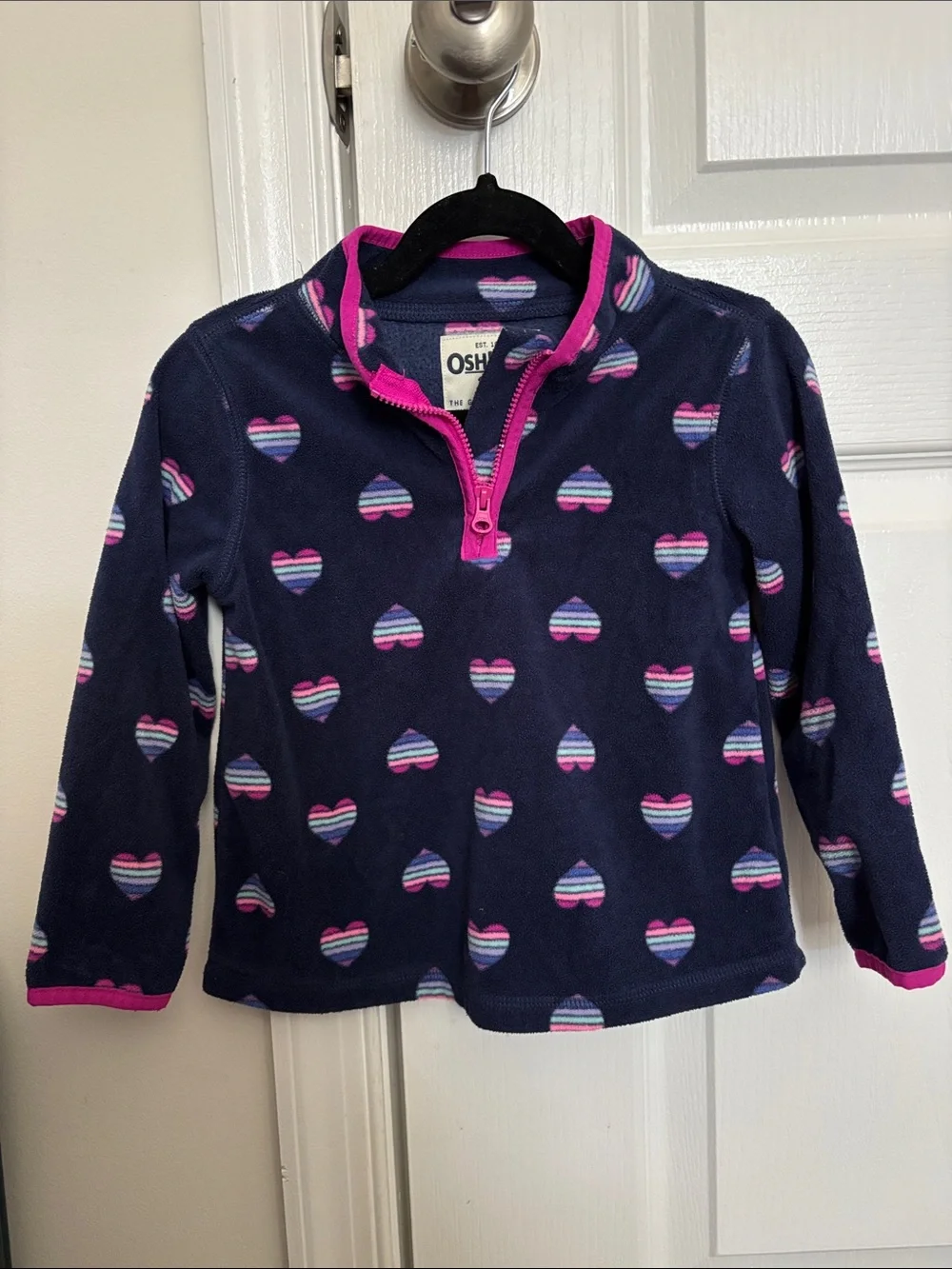 OshKosh B'gosh Navy Fleece Half-Zip Pullover with Pink Trim and Heart Print